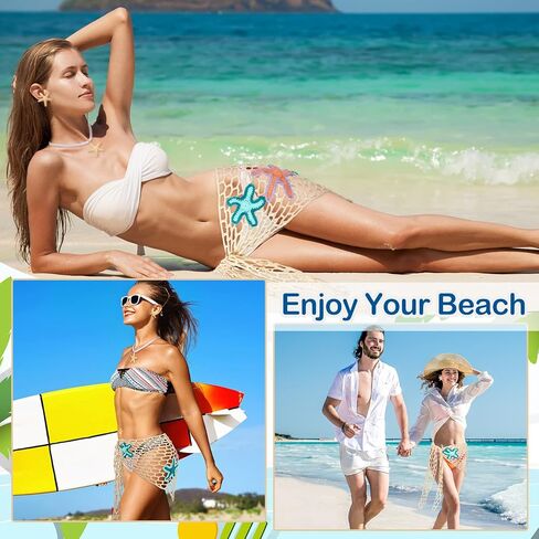 3 PCS Summer Mermaid Costume Women's Starfish Hollow Out Crochet Beach Skirt Sarong Swimsuit Cover Up Driangle Shawloywear Shell Shell الشاطئ in Kuwait