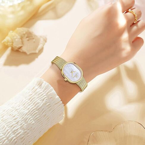 Dainty Gold Watches for Women with Mesh Steel Bracelet, Mother of Pearl Oval Dial Ladies Watches, Luxury Analog Wrist Watch Waterproof Quartz Women's Watch in Saudi Arabia