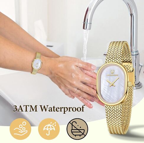 Dainty Gold Watches for Women with Mesh Steel Bracelet, Mother of Pearl Oval Dial Ladies Watches, Luxury Analog Wrist Watch Waterproof Quartz Women's Watch in Saudi Arabia