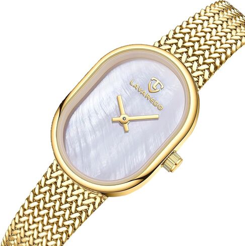 Dainty Gold Watches for Women with Mesh Steel Bracelet, Mother of Pearl Oval Dial Ladies Watches, Luxury Analog Wrist Watch Waterproof Quartz Women's Watch in Saudi Arabia