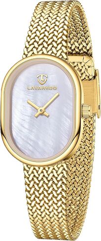 Dainty Gold Watches for Women with Mesh Steel Bracelet, Mother of Pearl Oval Dial Ladies Watches, Luxury Analog Wrist Watch Waterproof Quartz Women's Watch in Saudi Arabia