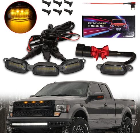 مصابيح الشبكة الأمامية LED للفترة 2004-2020 Ford F150،2017-2022 F250،2013-2018 Dodge RAM 1500 Raptor Style Prefarket Resplication Shells Lamps Accessories (Black Shell Amber Light) in Kuwait