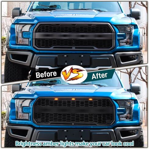 مصابيح الشبكة الأمامية LED للفترة 2004-2020 Ford F150،2017-2022 F250،2013-2018 Dodge RAM 1500 Raptor Style Prefarket Resplication Shells Lamps Accessories (Black Shell Amber Light) in Kuwait