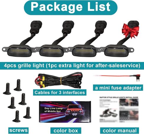 مصابيح الشبكة الأمامية LED للفترة 2004-2020 Ford F150،2017-2022 F250،2013-2018 Dodge RAM 1500 Raptor Style Prefarket Resplication Shells Lamps Accessories (Black Shell Amber Light) in Kuwait