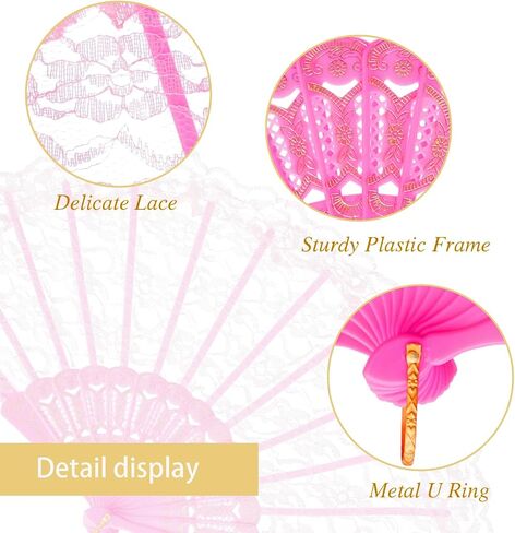 QIRMIZI 10 Pack Lace Handheld Folding Fan - Elegant Silk Fan for Women's Wedding Decoration and Dancing Party - Pink in Saudi Arabia