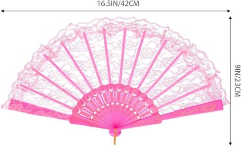 QIRMIZI 10 Pack Lace Handheld Folding Fan - Elegant Silk Fan for Women's Wedding Decoration and Dancing Party - Pink in Saudi Arabia