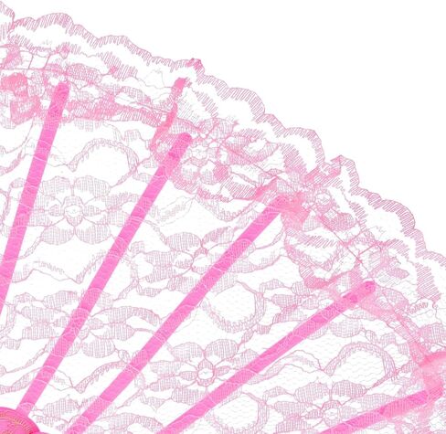 QIRMIZI 10 Pack Lace Handheld Folding Fan - Elegant Silk Fan for Women's Wedding Decoration and Dancing Party - Pink in Saudi Arabia