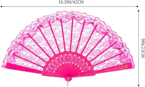 QIRMIZI 10 Pack Lace Handheld Folding Fan - Elegant Silk Fan for Women's Wedding Decoration and Dancing Party - Pink in Kuwait