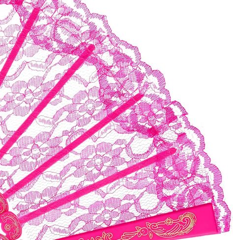 QIRMIZI 10 Pack Lace Handheld Folding Fan - Elegant Silk Fan for Women's Wedding Decoration and Dancing Party - Pink in Kuwait