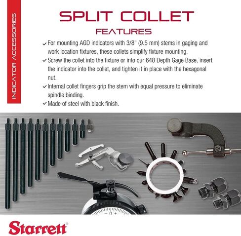 Starrett Steel Dial Indicator Split Collet - M12 x 1.75 Thread Size, 7mm Thread length, 8mm Diameter Through Hole for Indicator Stem, Black Finish - 25SC8M in Saudi Arabia
