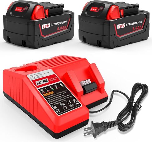 9.0Ah 18V Battery Replacement for Milwaukee M18 & 3A Dual Charger Replacement for Milwaukee M18 48-11-1850 48-11-1828 48-11-1860 48-11-1890, Battery Charger 4811-1862 4811-1852 4811-1840 （2 pack） in Kuwait