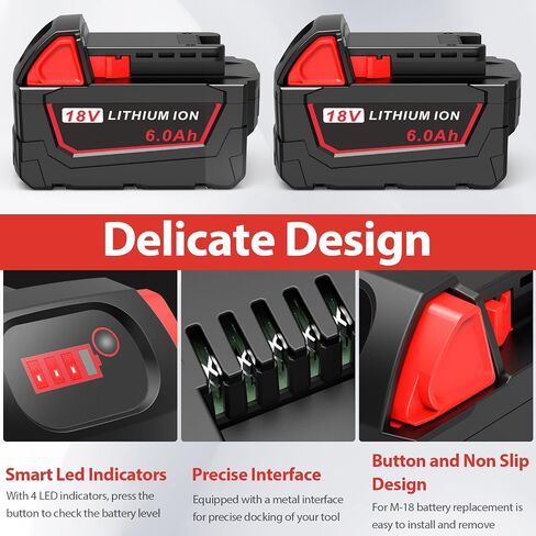 9.0Ah 18V Battery Replacement for Milwaukee M18 & 3A Dual Charger Replacement for Milwaukee M18 48-11-1850 48-11-1828 48-11-1860 48-11-1890, Battery Charger 4811-1862 4811-1852 4811-1840 （2 pack） in Kuwait