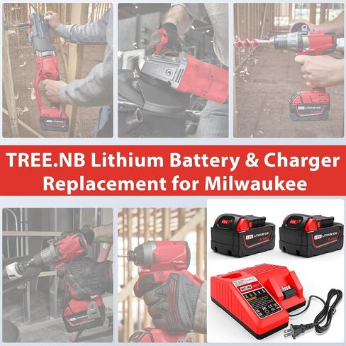 9.0Ah 18V Battery Replacement for Milwaukee M18 & 3A Dual Charger Replacement for Milwaukee M18 48-11-1850 48-11-1828 48-11-1860 48-11-1890, Battery Charger 4811-1862 4811-1852 4811-1840 （2 pack） in Kuwait