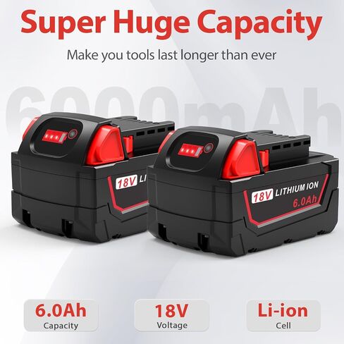 9.0Ah 18V Battery Replacement for Milwaukee M18 & 3A Dual Charger Replacement for Milwaukee M18 48-11-1850 48-11-1828 48-11-1860 48-11-1890, Battery Charger 4811-1862 4811-1852 4811-1840 （2 pack） in Kuwait