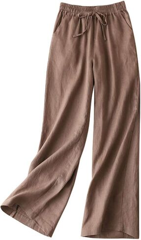 IDEALSANXUN Womens Linen Pants Spring Summer Straight Leg Loose Fit Beach Pants with Drawstring in Saudi Arabia
