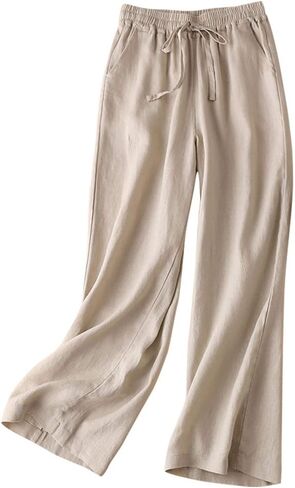IDEALSANXUN Womens Linen Pants Spring Summer Straight Leg Loose Fit Beach Pants with Drawstring in Saudi Arabia