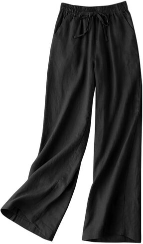 IDEALSANXUN Womens Linen Pants Spring Summer Straight Leg Loose Fit Beach Pants with Drawstring in Saudi Arabia