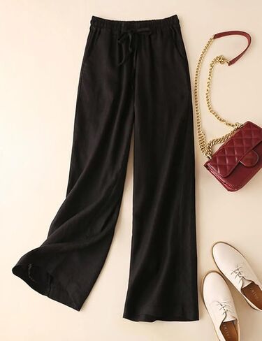 IDEALSANXUN Womens Linen Pants Spring Summer Straight Leg Loose Fit Beach Pants with Drawstring in Saudi Arabia