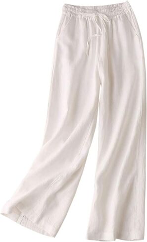 IDEALSANXUN Womens Linen Pants Spring Summer Straight Leg Loose Fit Beach Pants with Drawstring in Saudi Arabia