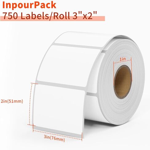 2x1inch Direct Thermal Label Paper for Barcodes, Shipping, 1000 Labels Per Roll White, Compatible with Rollo Label Printer & Zebra Desktop Printers in Kuwait