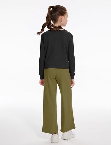 Girls Fall Outfits Fashion Solid Long Sleeve Twist Crop Tops and Wide Leg Pants Girls Clothing Set in Kuwait