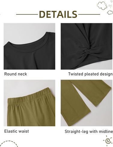 Girls Fall Outfits Fashion Solid Long Sleeve Twist Crop Tops and Wide Leg Pants Girls Clothing Set in Kuwait