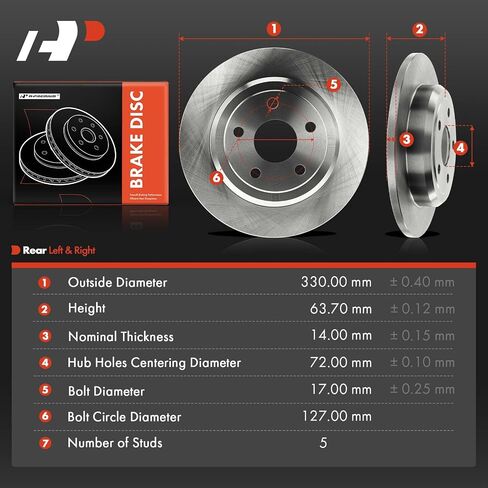 A-Premium 12.99 بوصة (330 مم) دوارات فرامل القرص الصلبة الخلفية متوافقة مع نماذج Dodge و Jeep المختارة-Durango 2011-2020 ، Grand Cherokee 2011-2020 ، 2-PC Set in Saudi Arabia