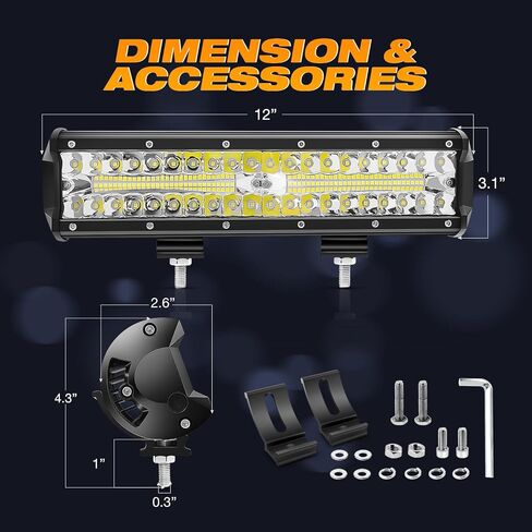 LED Light Bar 12Inch 300W & 2PCS 4Inch 60W Spot Flood Light Pods, KINGOPT LED High Brightness with Wiring Harness Kit Fog Lamps Driving Boat Work Lights for Truck SUV ATV UTV Golf Car Jeep Automatic in Saudi Arabia