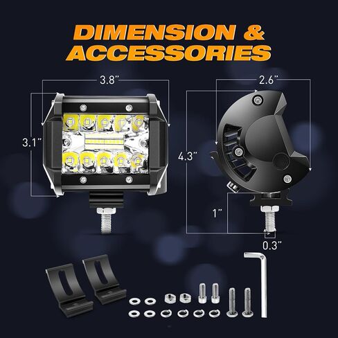 LED Light Bar 12Inch 300W & 2PCS 4Inch 60W Spot Flood Light Pods, KINGOPT LED High Brightness with Wiring Harness Kit Fog Lamps Driving Boat Work Lights for Truck SUV ATV UTV Golf Car Jeep Automatic in Saudi Arabia
