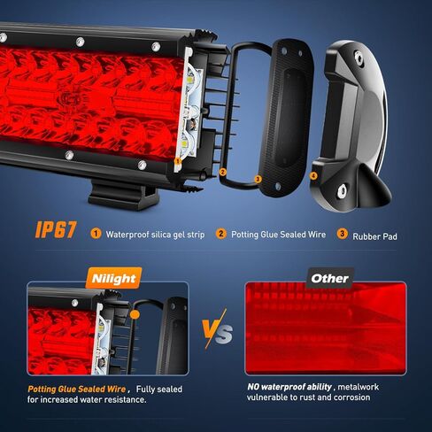 Nilight LED Light Bar 12 Inch 240W Red Pod Lights Triple Row Spot Flood Combo 30000LM Driving Boat Off Road Lighting for Trucks Pickup Golf Cart SUV ATV UTV 4x4 Van Camper Tractor in Saudi Arabia