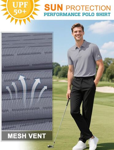 Men's Golf Polo Shirts UPF 50+ Short Sleeve Dri Fit Polos Stretch Performance Collared Golf Casual Work Business Wear in Kuwait