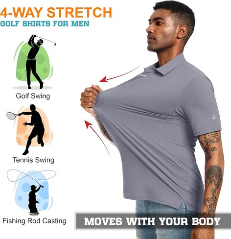 Men's Golf Polo Shirts UPF 50+ Short Sleeve Dri Fit Polos Stretch Performance Collared Golf Casual Work Business Wear in Kuwait