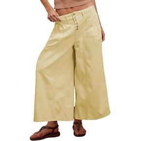 Lentta Women's Wide Leg Jeans Mid Rise Trousers Elastic Waist Button Pleated Demin Pants with Pockets in Kuwait
