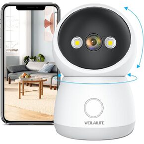 WEILAILIFE 【ثنائي النطاق وصوت ثنائي الاتجاه】 كاميرا أمان لاسلكية منزلية 2K، كاميرات أمان ذكية بزاوية 360 درجة/إمالة للحيوانات الأليفة/الطفل مع موجه WiFi 2.4/5 جيجا هرتز، اكتشاف الإنسان، SD&Cloud in Kuwait