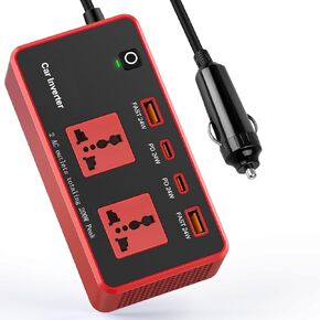 200W Car Power Inverter DC 12V to 110V with USB Type C PD24w QC3.0 (Red) in Kuwait
