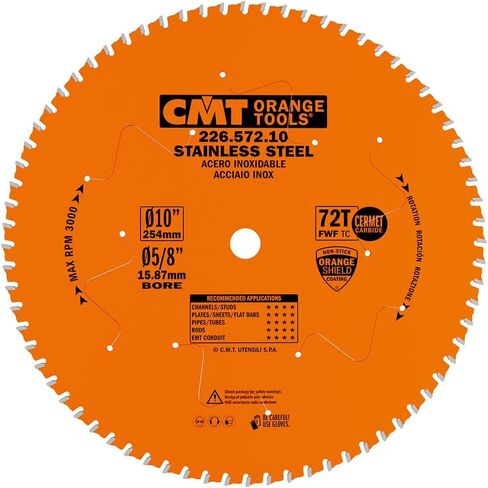 CMT 226.572.10 Stainless Steel Saw Blade with 10-Inch by 72 Teeth 8-Degree FWF and 5/8-Inch Bore in Saudi Arabia