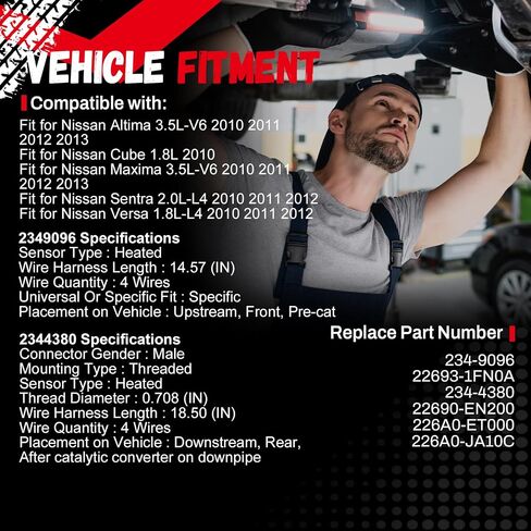 1 مجموعة/2pcs 234-9096 234-4380 مستشعر Oxygen O2 في اتجاه المنبع والمصب المتوافق مع Nissan 2010-2011 Sentra 2.0L-L4 Versa 1.8L-L4 2010-2013 Altima Maxima 3.5L-V6 22693-1FN0A 226A0-et in Kuwait