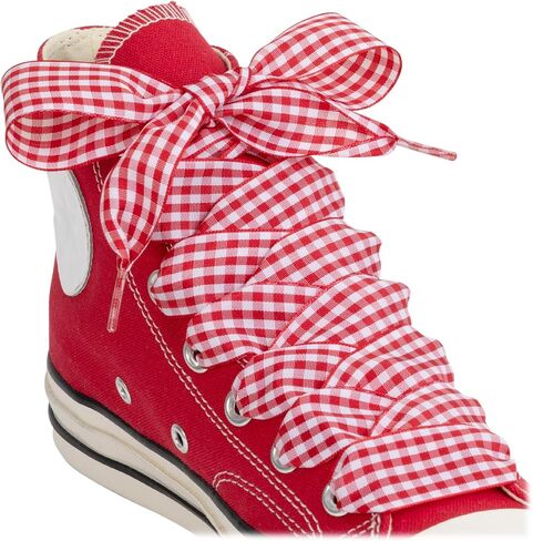 2 Pairs Fancy Ribbon Shoe Laces for Sneakers 1" Wide Flat Checkered Shoelaces for Boots in Kuwait