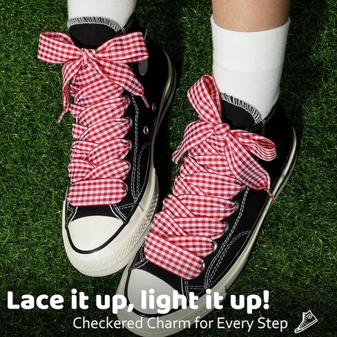 2 Pairs Fancy Ribbon Shoe Laces for Sneakers 1" Wide Flat Checkered Shoelaces for Boots in Kuwait
