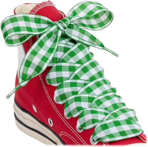 2 Pairs Fancy Ribbon Shoe Laces for Sneakers 1" Wide Flat Checkered Shoelaces for Boots in Kuwait