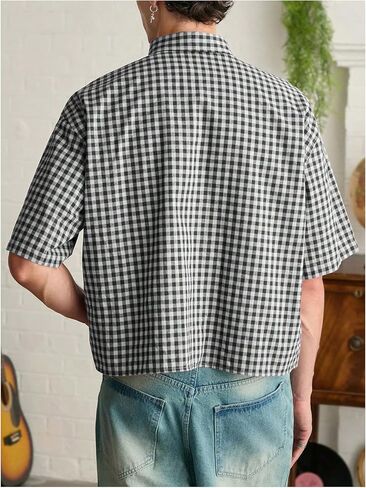 Oyoangle Men Block Block Blaid Blaid Button Down Short Sleeve Tirts Pocket Mort in Saudi Arabia