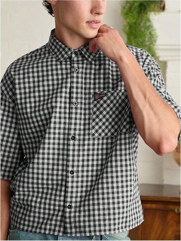 Oyoangle Men Block Block Blaid Blaid Button Down Short Sleeve Tirts Pocket Mort in Saudi Arabia