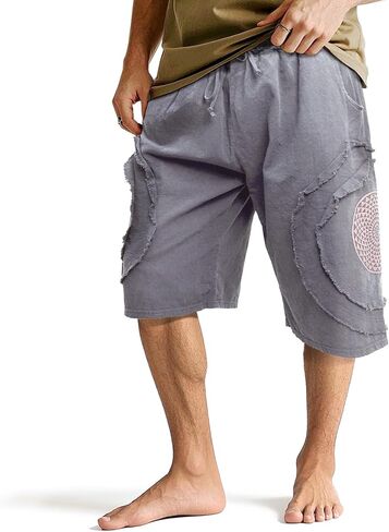 CosInStyle Men's Wide Leg Cotton Capri Shorts Pants with Elastic Waist, Drawstring, and Pockets for Yoga Summer Beach Outdoor in Kuwait