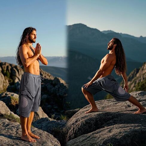 CosInStyle Men's Wide Leg Cotton Capri Shorts Pants with Elastic Waist, Drawstring, and Pockets for Yoga Summer Beach Outdoor in Kuwait