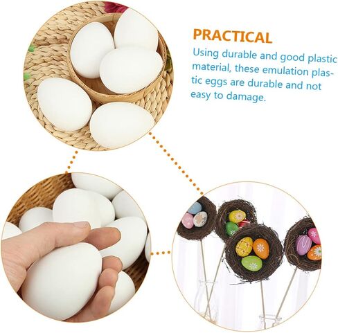 SAFIGLE 60 Pcs White Plastic Easter Eggs, Realistic Imitation Eggs for Diy Crafts and Decor, Perfect for Kids Easter Activities White Eggs Fake Eggs in Kuwait