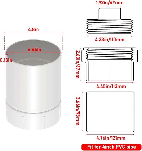 محول تنظيف المجاري PVC مقاس 4 بوصات مع تركيب أنابيب التوصيل، غطاء تنظيف المجاري PVC DWV، وصلة PVC S&D، وصلة Hub X Hub مقاس 4 بوصات، للاستخدام مع أنابيب الصرف الصحي والصرف مقاس 4 بوصات in Saudi Arabia