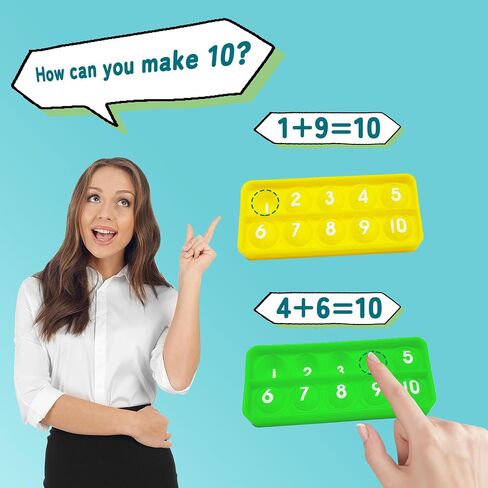 10 100 Frame Pop Board, Fidgets for Classroom, Quiet Sensory Toys Bubble Poppers, Pop for Counting Math, Focus Tools for Kids, Montessori Educational Toy Gift for Kindergarten (Set of 6) in Saudi Arabia