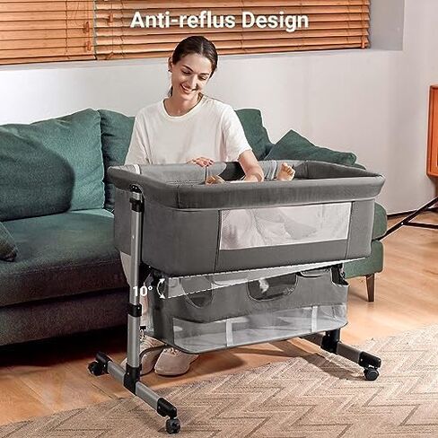 Baby Crib,3 in 1 Bedside Crib Adjustable Portable Bed for Infant,Baby Bassinet Baby Newborn Must Have Bed, Khaki in Kuwait