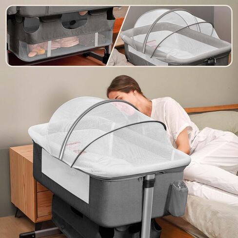 Baby Crib,3 in 1 Bedside Crib Adjustable Portable Bed for Infant,Baby Bassinet Baby Newborn Must Have Bed, Khaki in Kuwait