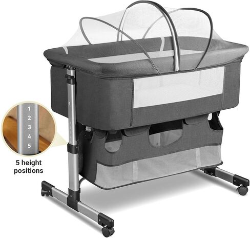 Baby Crib,3 in 1 Bedside Crib Adjustable Portable Bed for Infant,Baby Bassinet Baby Newborn Must Have Bed, Khaki in Kuwait